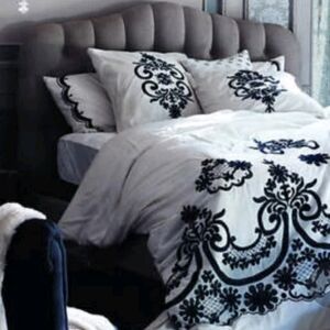 Elegant Cream and Navy Embroidered Bedding Set